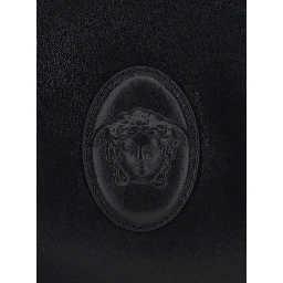 Black Clutch with removable wrist strap and Medusa on the front in leather for men