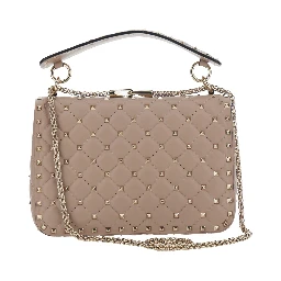 Spike Medium Beige Crossbody bag with Rockstud studs applied all-over in leather for women