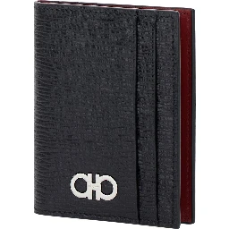 Card holder with Gancini detail in Black Leather for Men
