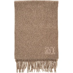Dalia Beige Scarf with logo embroidery on the front and frayed edges in cashmere for women