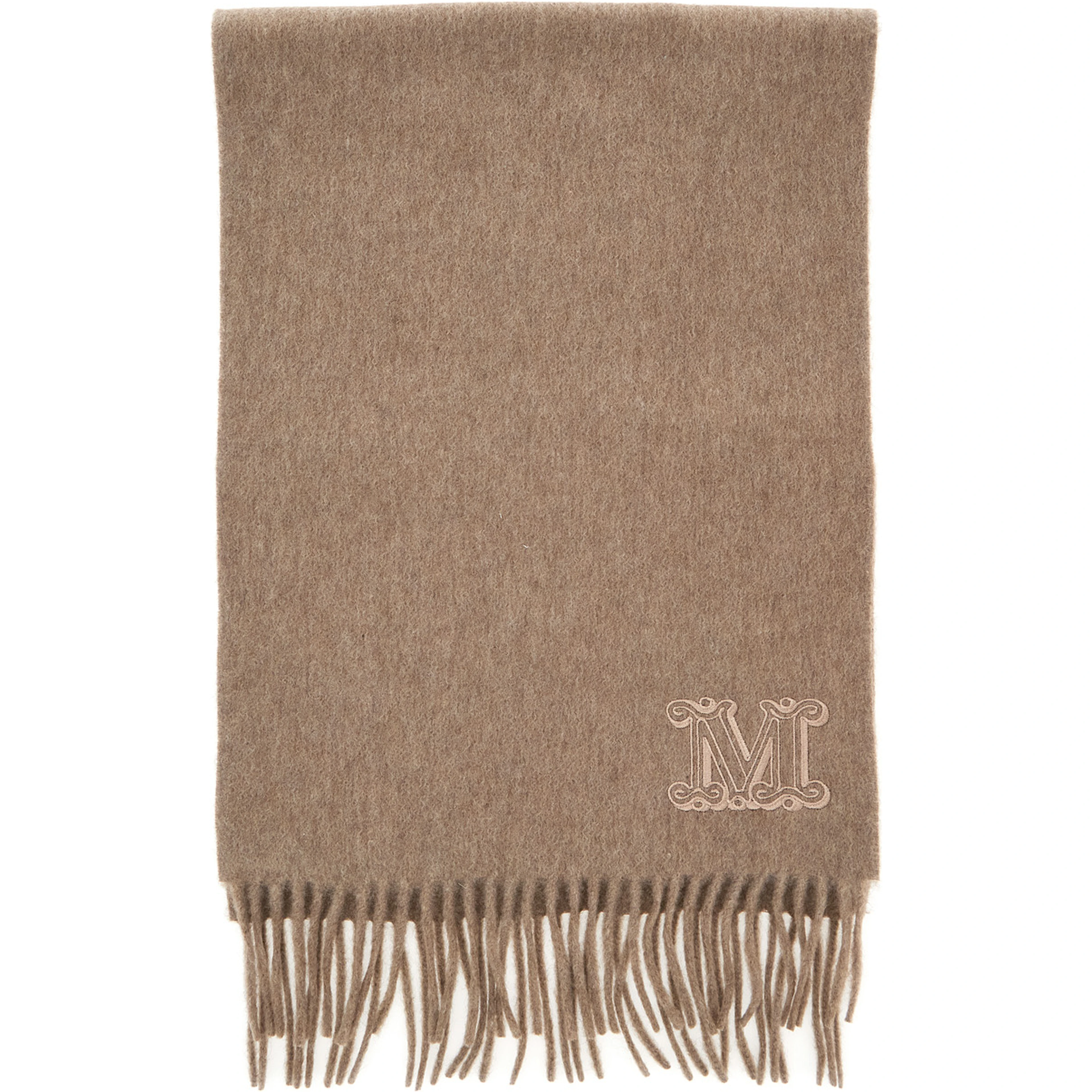 Dalia Beige Scarf with logo embroidery on the front and frayed edges in cashmere for women