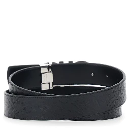 Black Reversible Belt with Gancini Buckle Closure in Grained Leather for Men