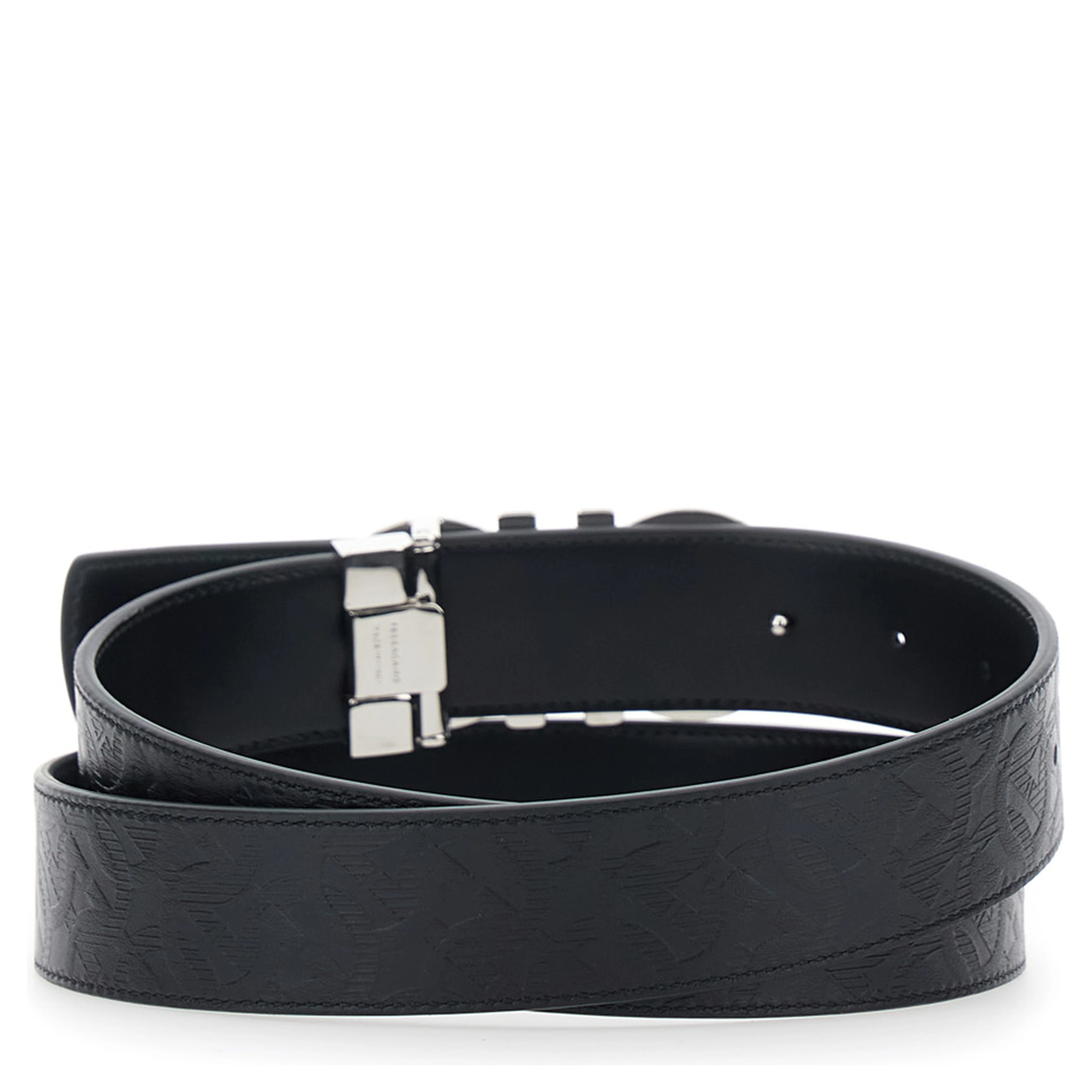 Black Reversible Belt with Gancini Buckle Closure in Grained Leather for Men