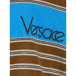 Brown T-shirt with striped motif and logo lettering on the front in Cotton Men