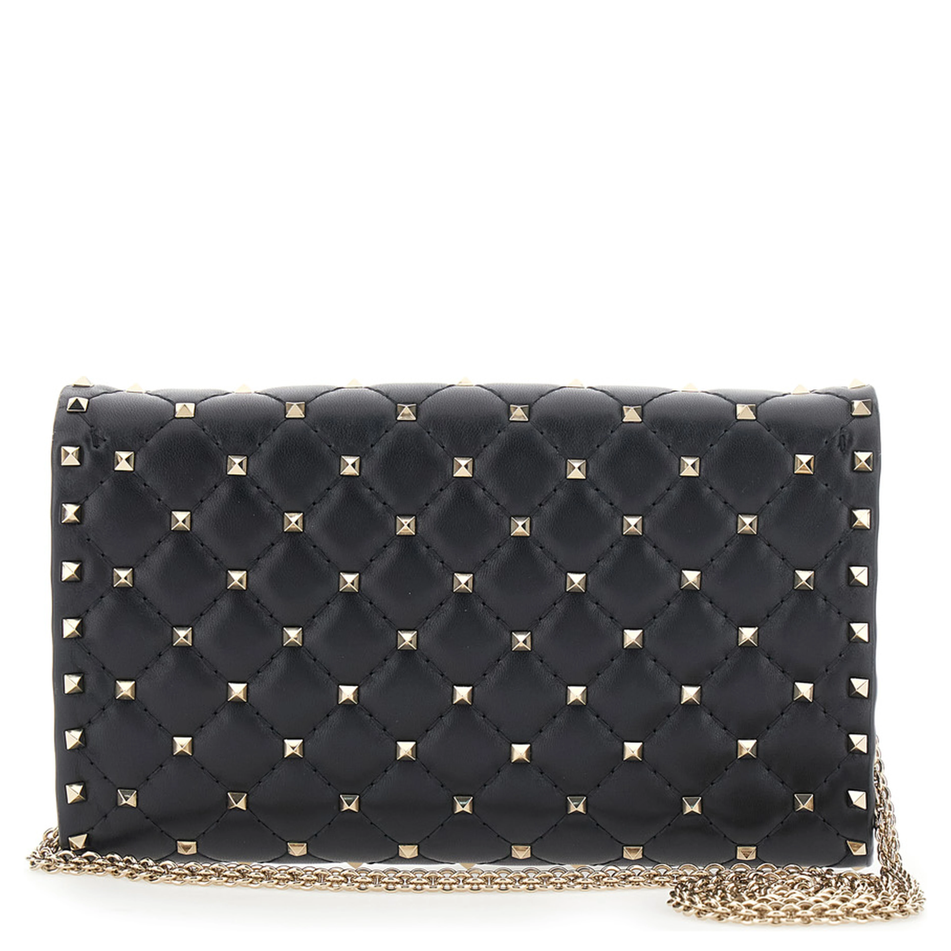 Black Crossbody bag with chain strap and Rockstud decoration in quilted leather for women