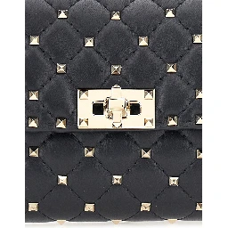 Black Crossbody bag with chain strap and Rockstud decoration in quilted leather for women