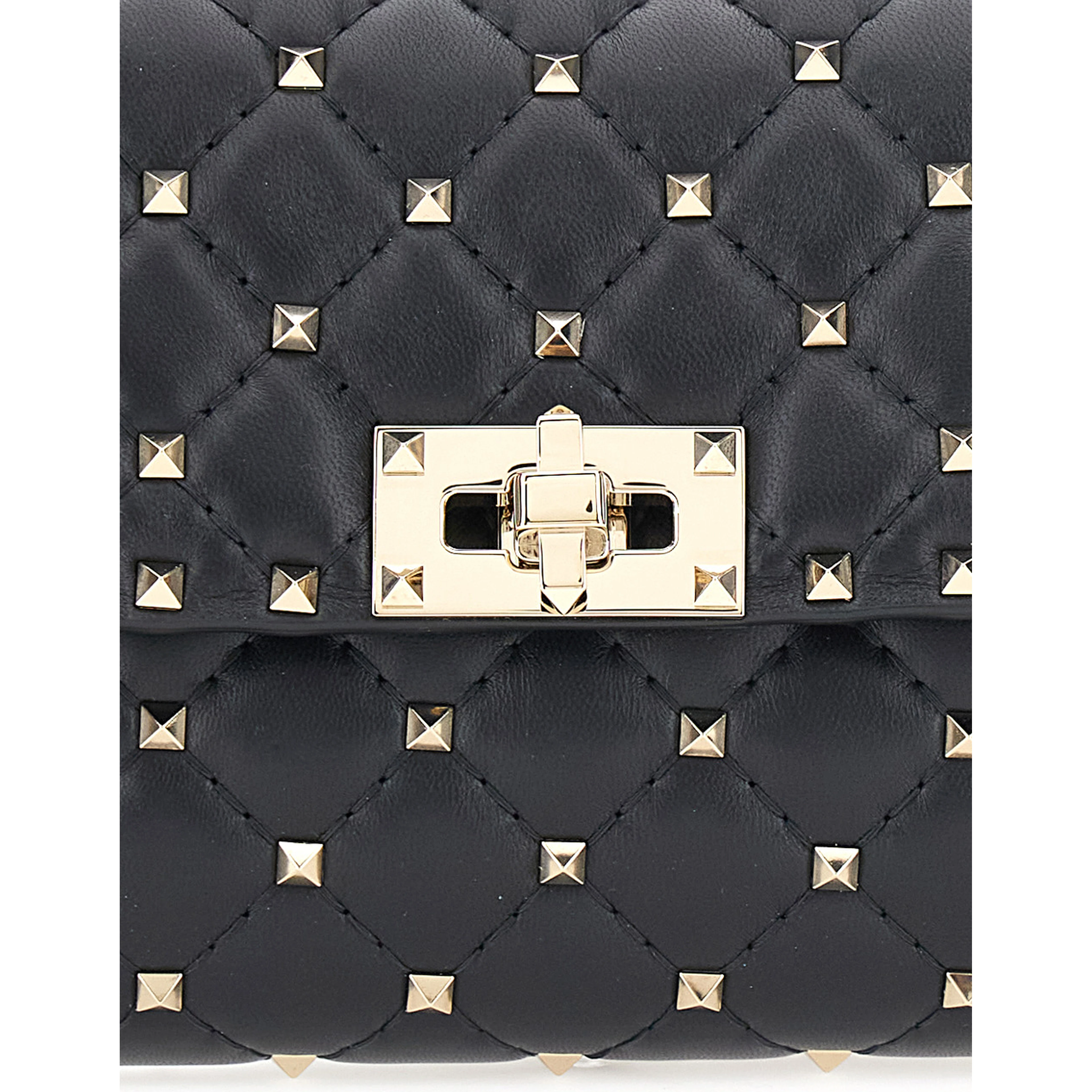 Black Crossbody bag with chain strap and Rockstud decoration in quilted leather for women