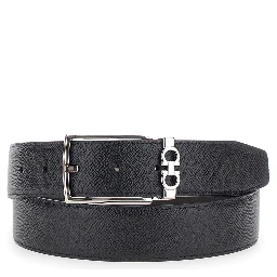 black Reversible belt with Gancini buckle in grained leather for men