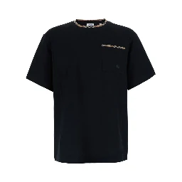 RYAN Black Tshirt with Check motif details in Cotton for Men