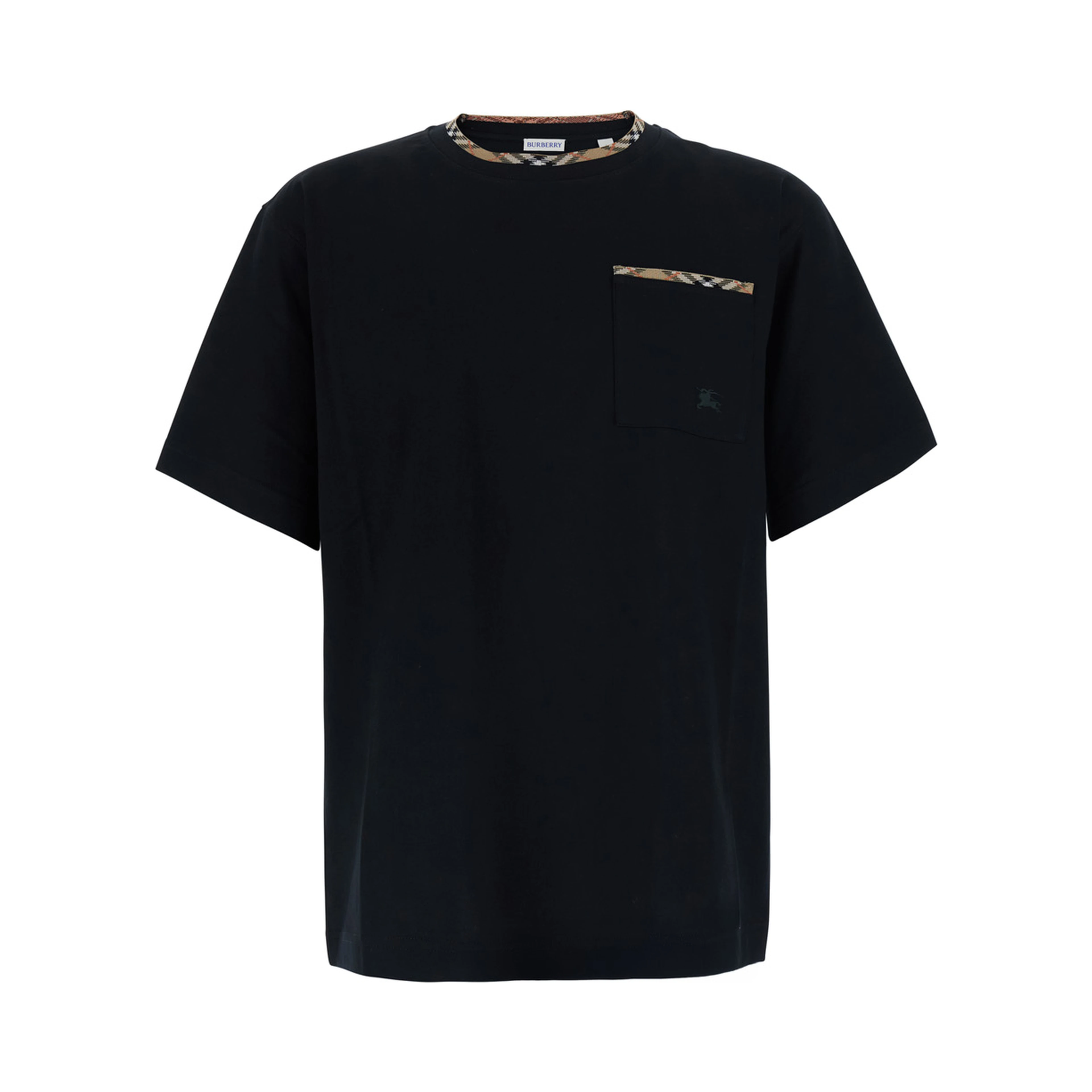 RYAN Black Tshirt with Check motif details in Cotton for Men