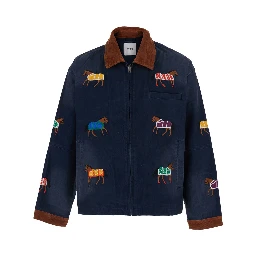 Lariat Horse Embroidered Work Jacket in Blue for Men