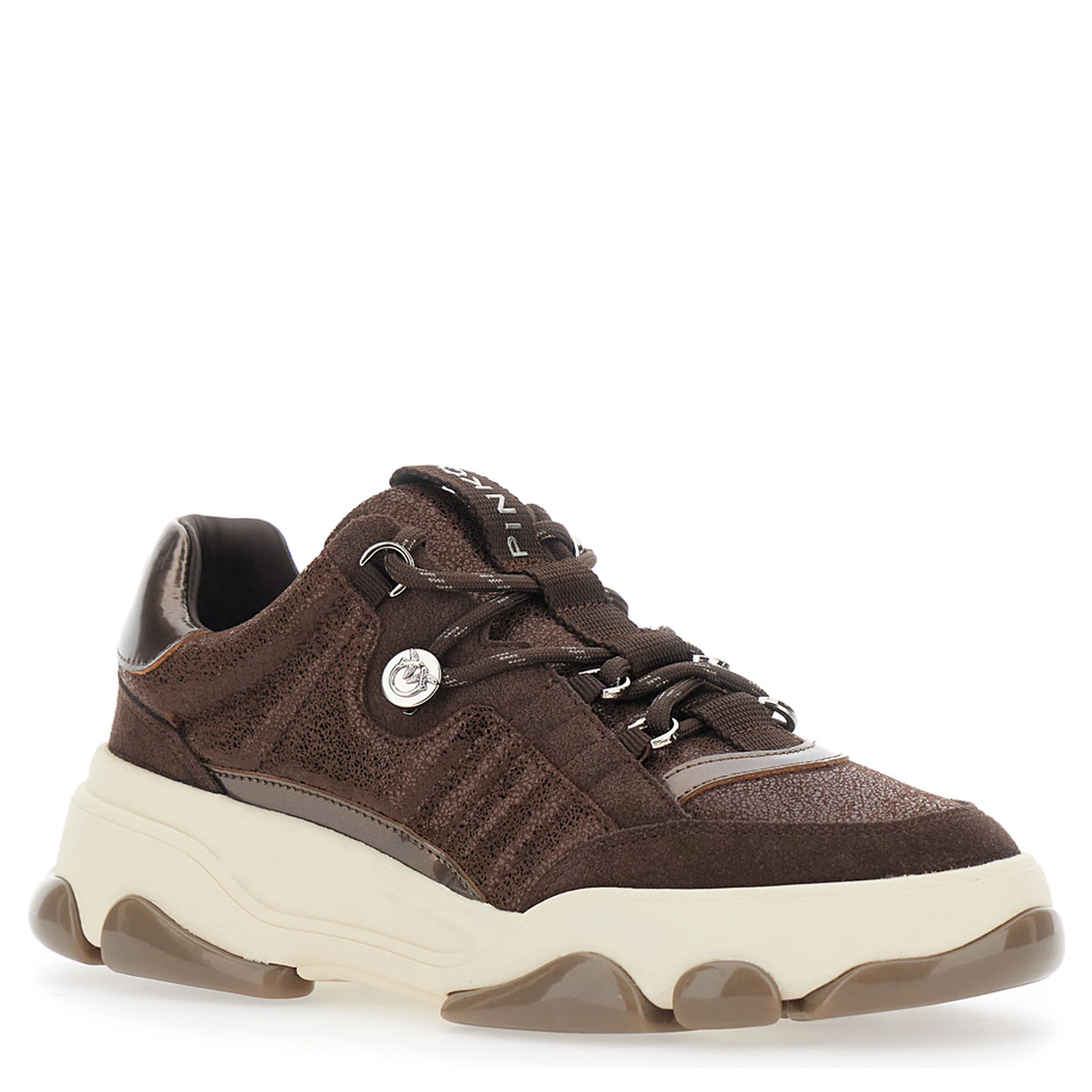 ATHENA brown Sneakers with laminated details in leather for women