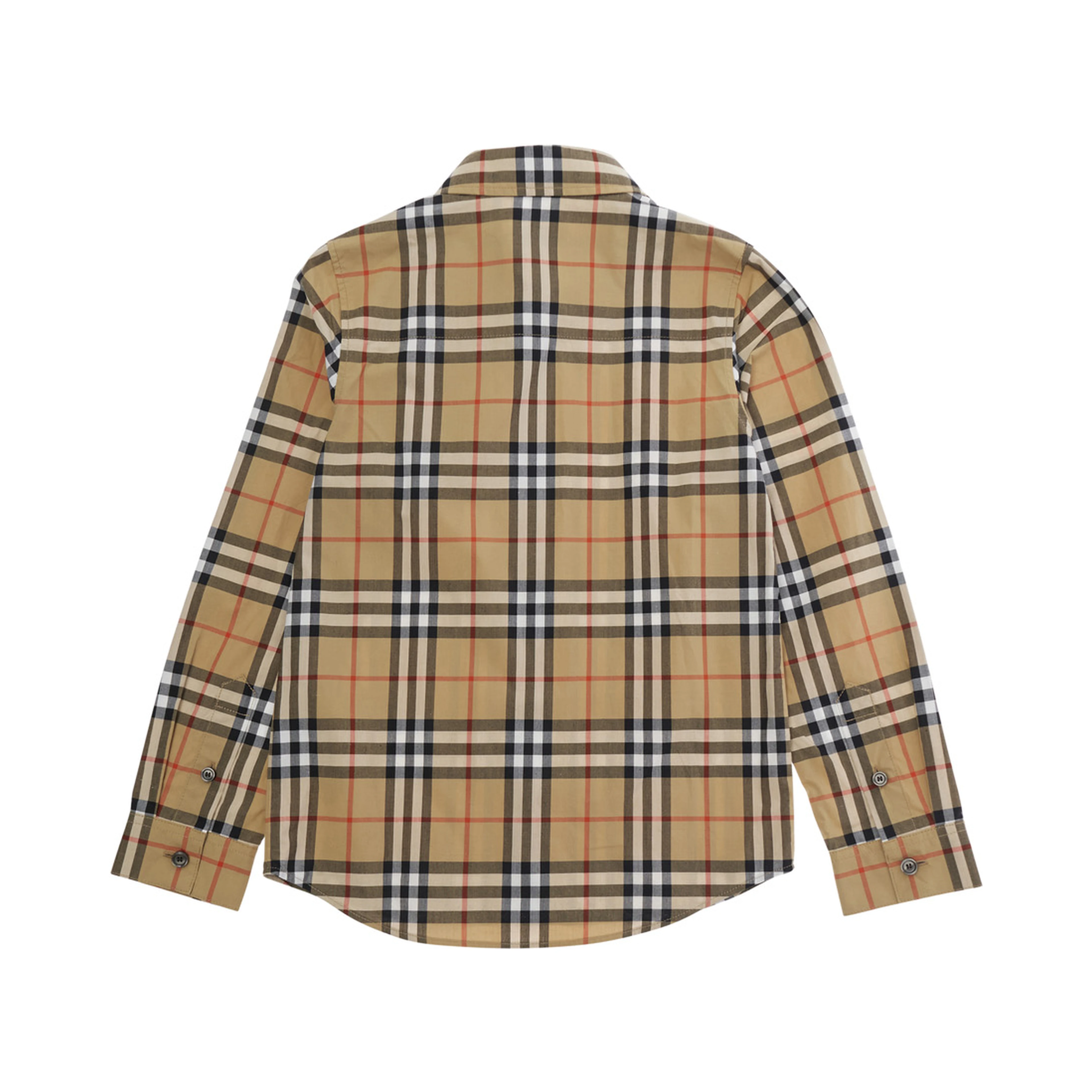 Shirt with Classic Collar and All-Over Check Motif in Beige Cotton Boy