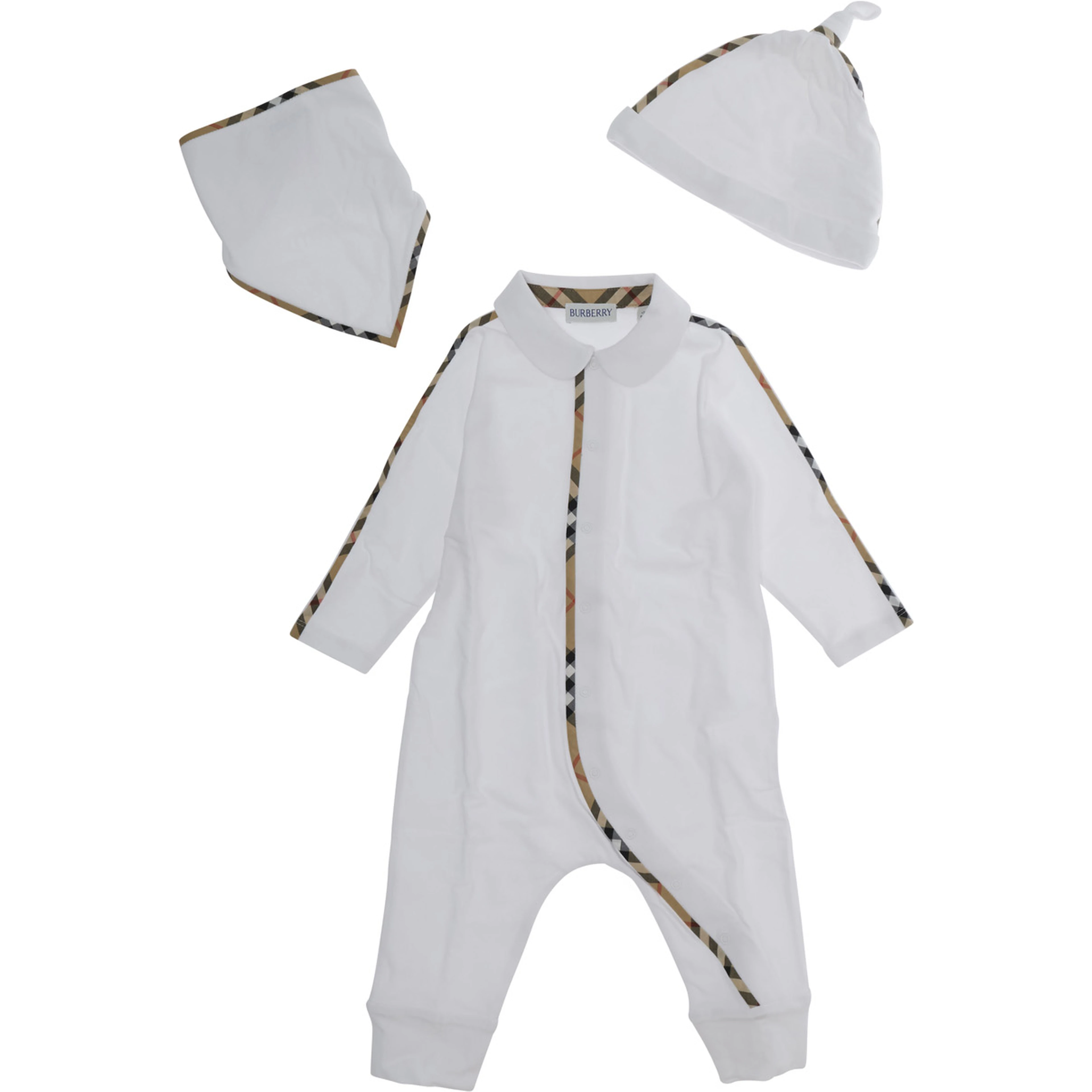 White Set with bodysuit, hat and bib in Cotton baby