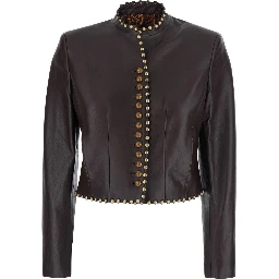 Leather Jacket with Elegant Details and Soft Brown Lining for Men