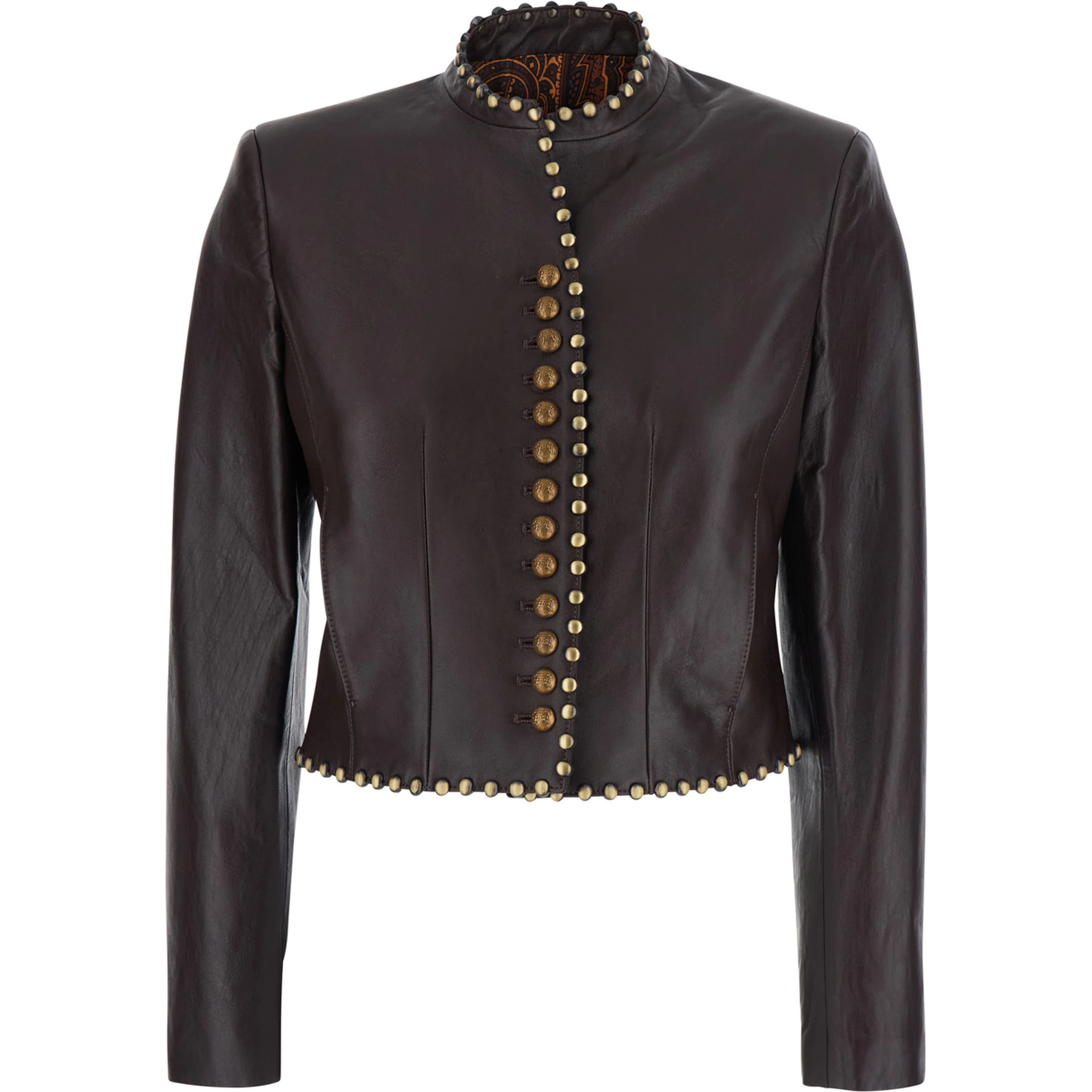 Leather Jacket with Elegant Details and Soft Brown Lining for Men