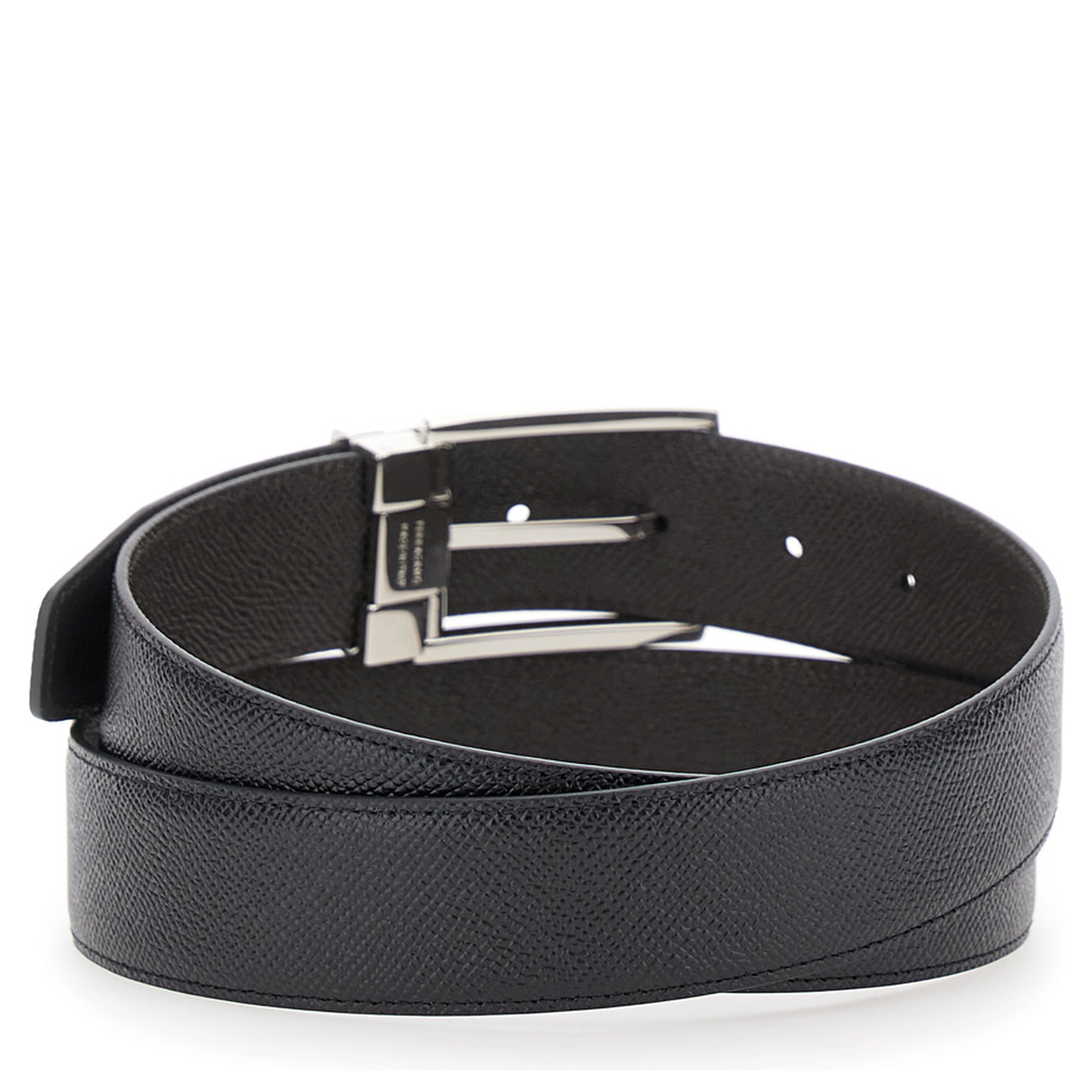 black Reversible belt with Gancini buckle in grained leather for men