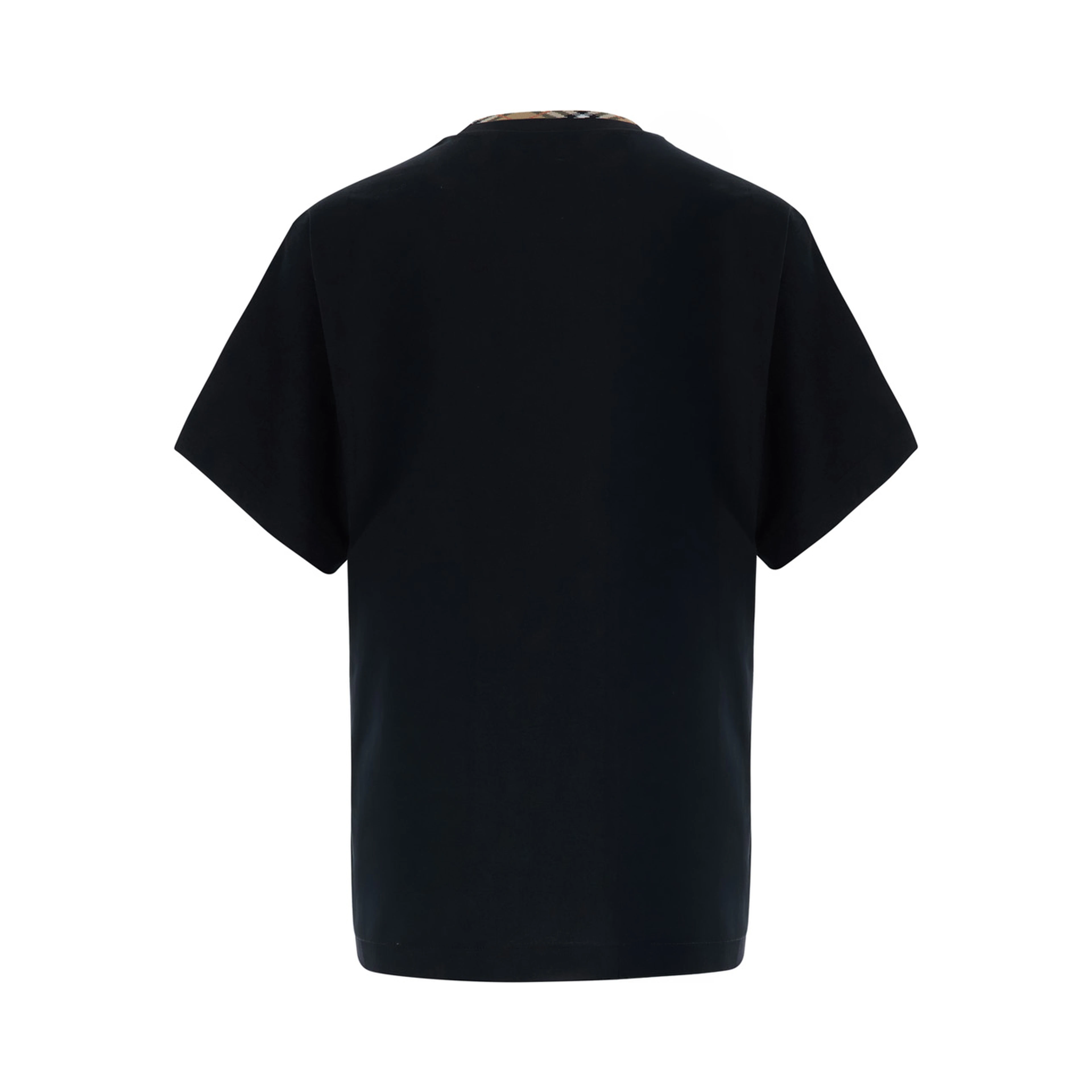 RYAN Black Tshirt with Check motif details in Cotton for Men