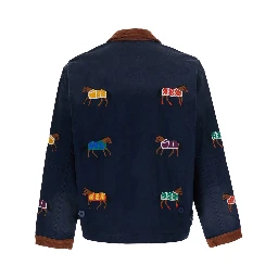 Lariat Horse Embroidered Work Jacket in Blue for Men