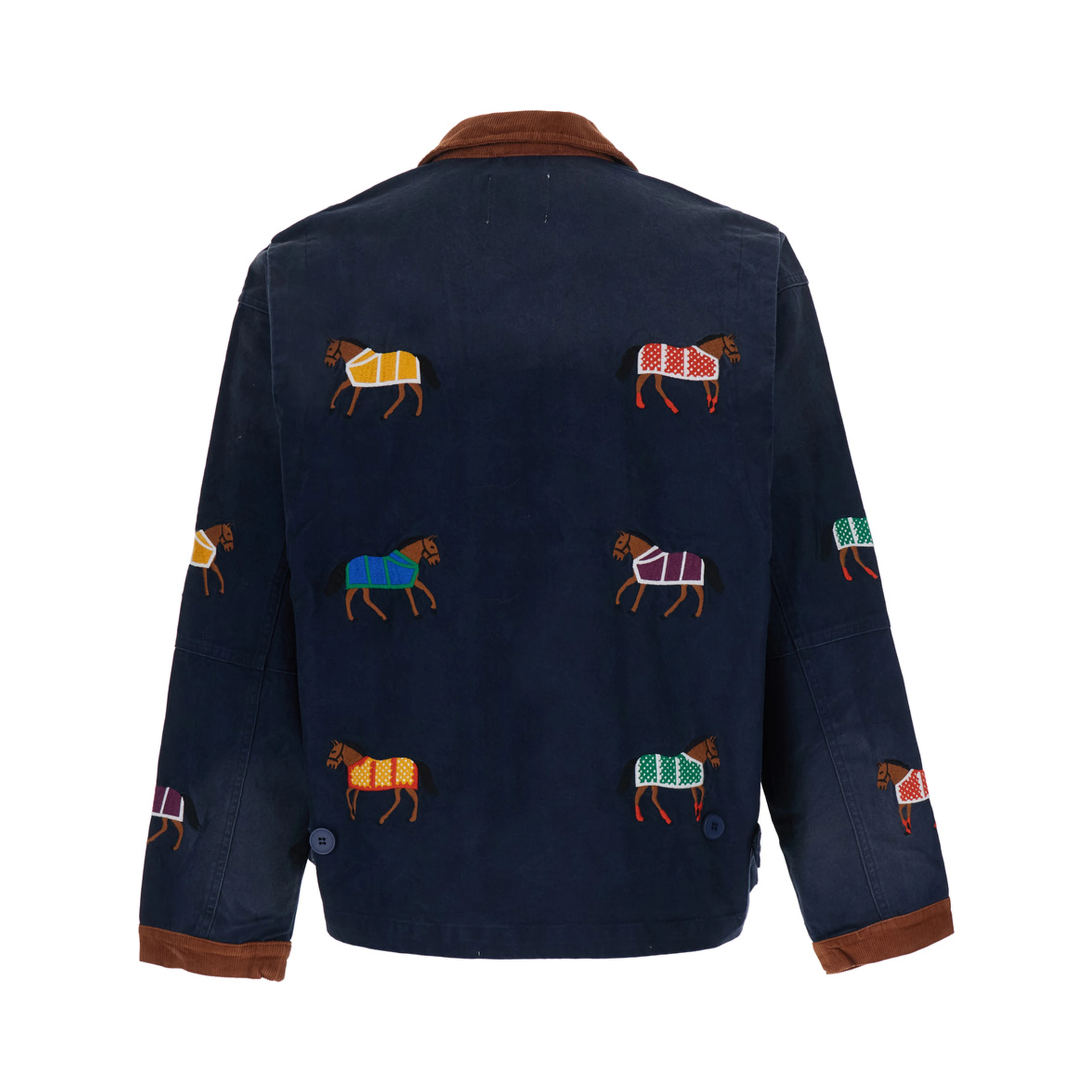 Lariat Horse Embroidered Work Jacket in Blue for Men