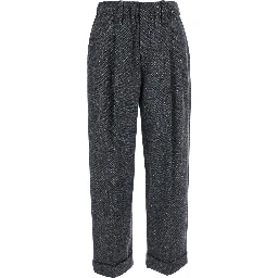 Grey Trousers with semi-elasticated waist and cuffs in Wool Blend women