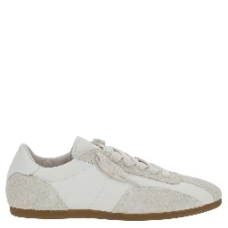 White Sneakers with Chunky Sole and Contrast Green Pull-tab