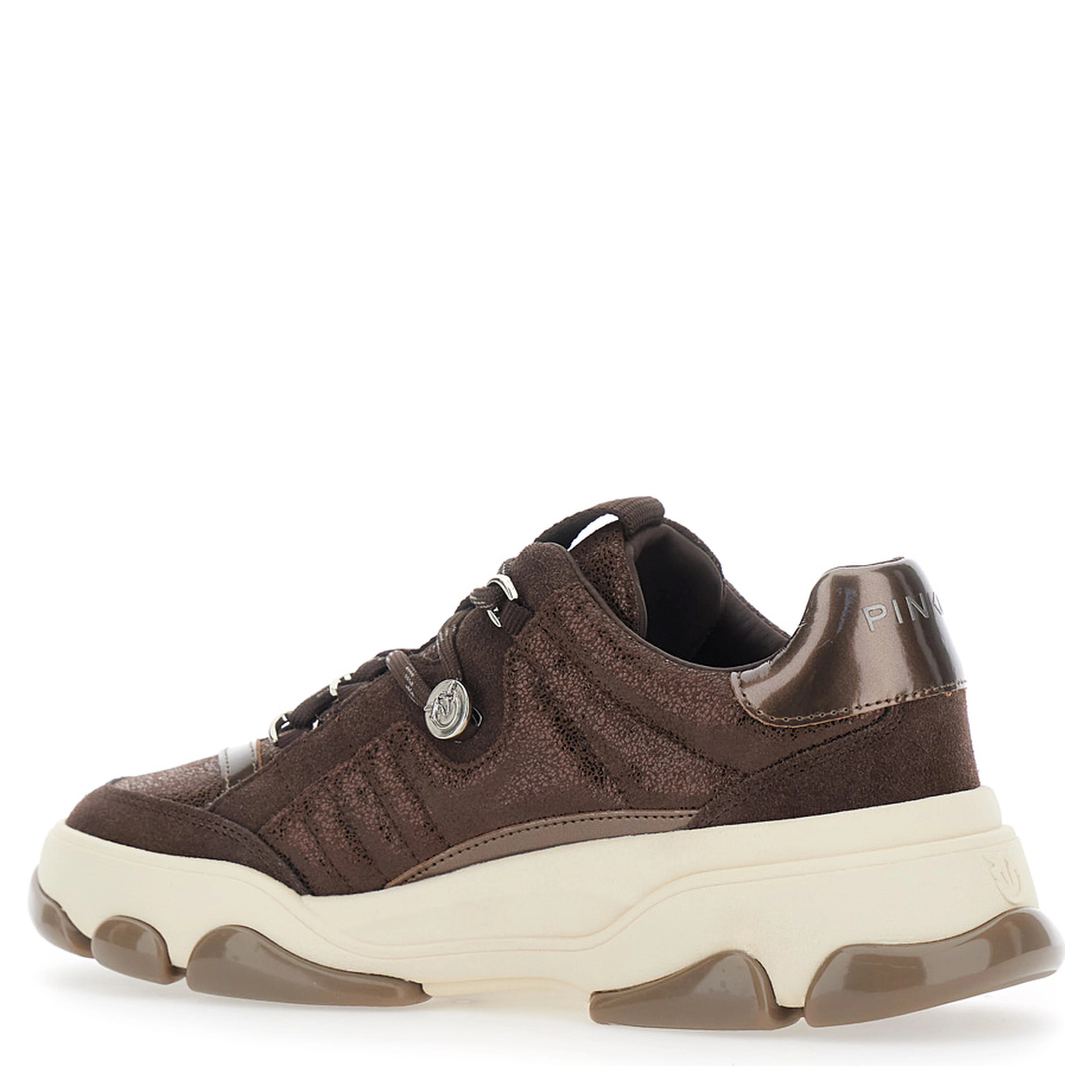 ATHENA brown Sneakers with laminated details in leather for women