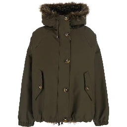 Green Reversible parka with hood and two flap pockets on the front in cotton for women