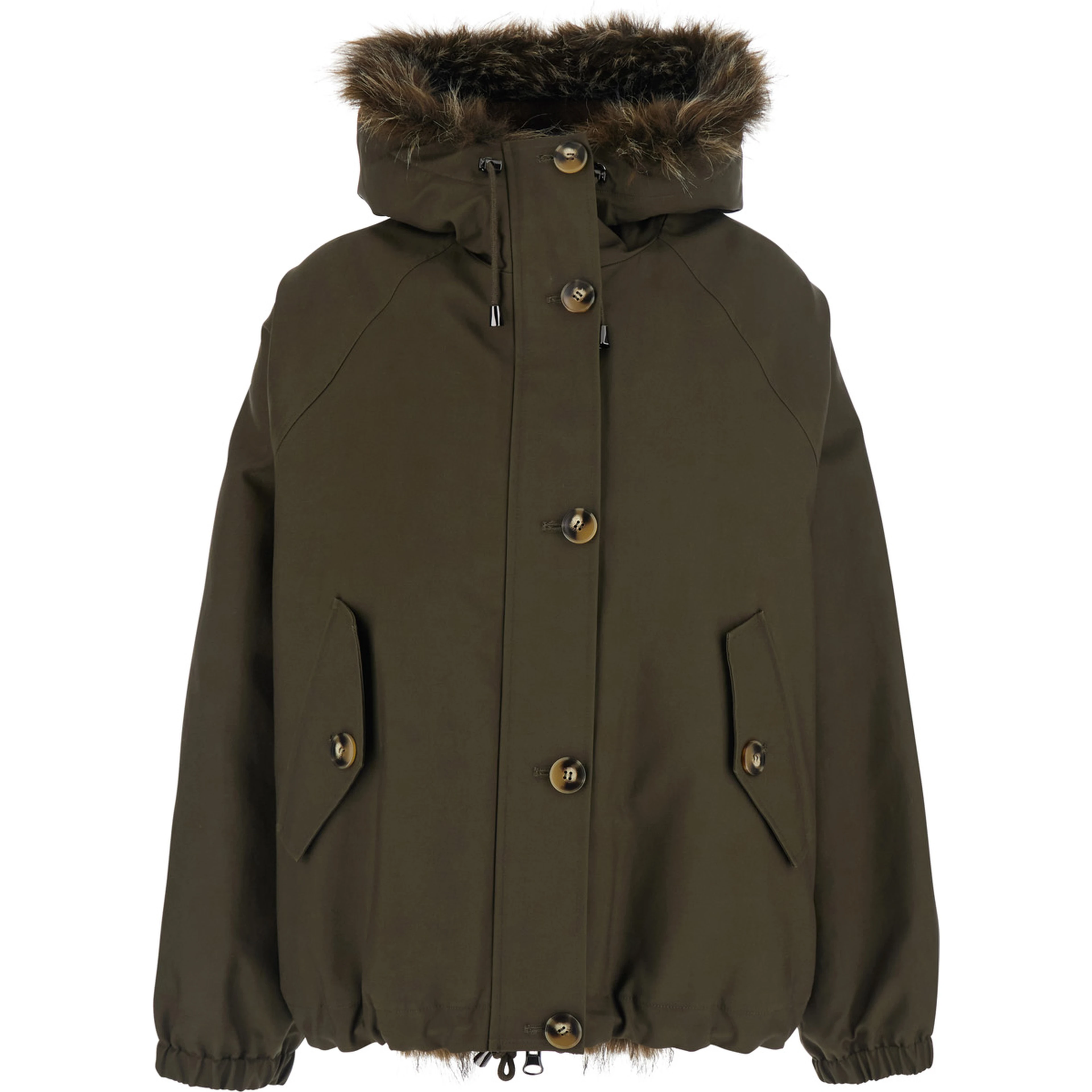 Green Reversible parka with hood and two flap pockets on the front in cotton for women
