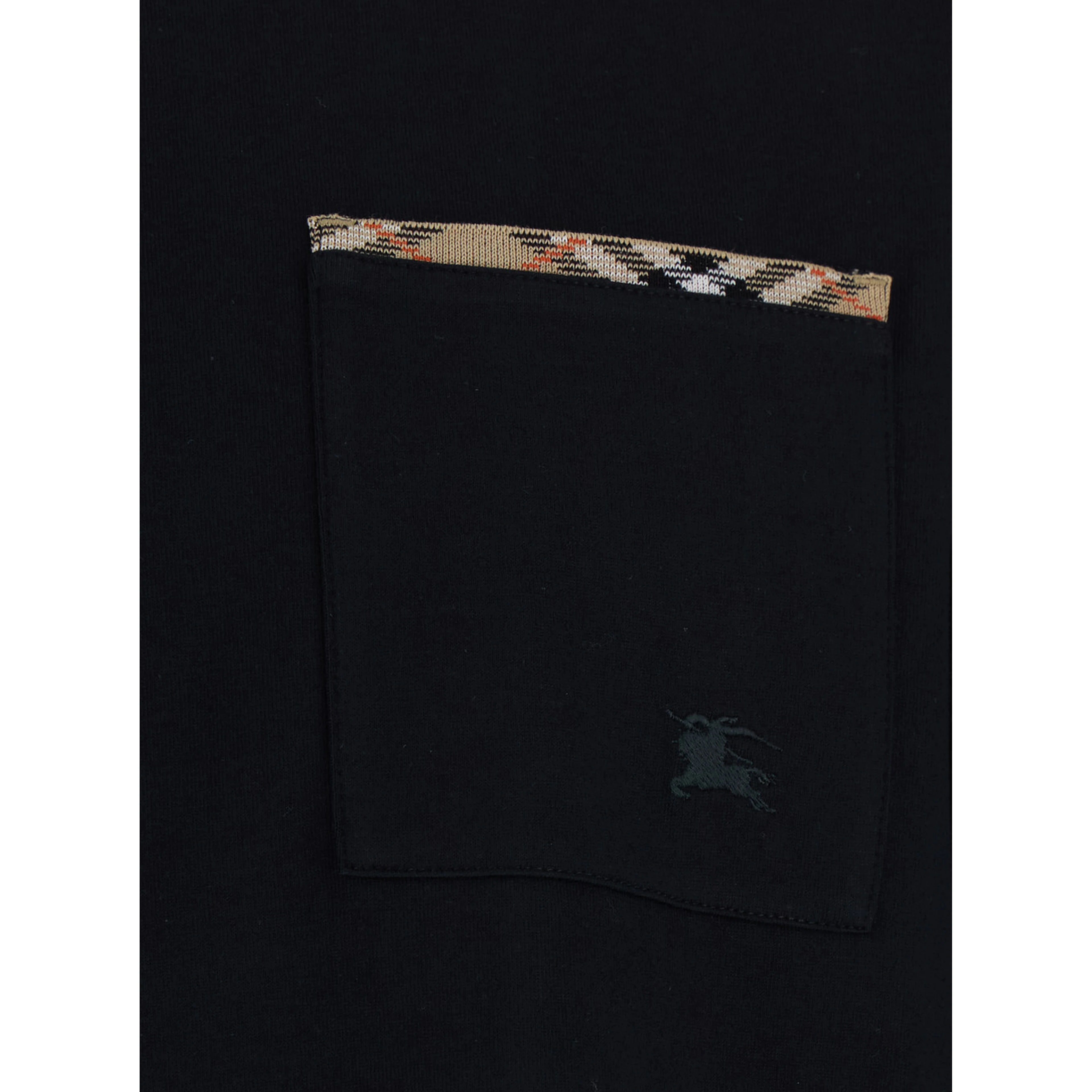 RYAN Black Tshirt with Check motif details in Cotton for Men