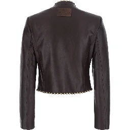 Leather Jacket with Elegant Details and Soft Brown Lining for Men