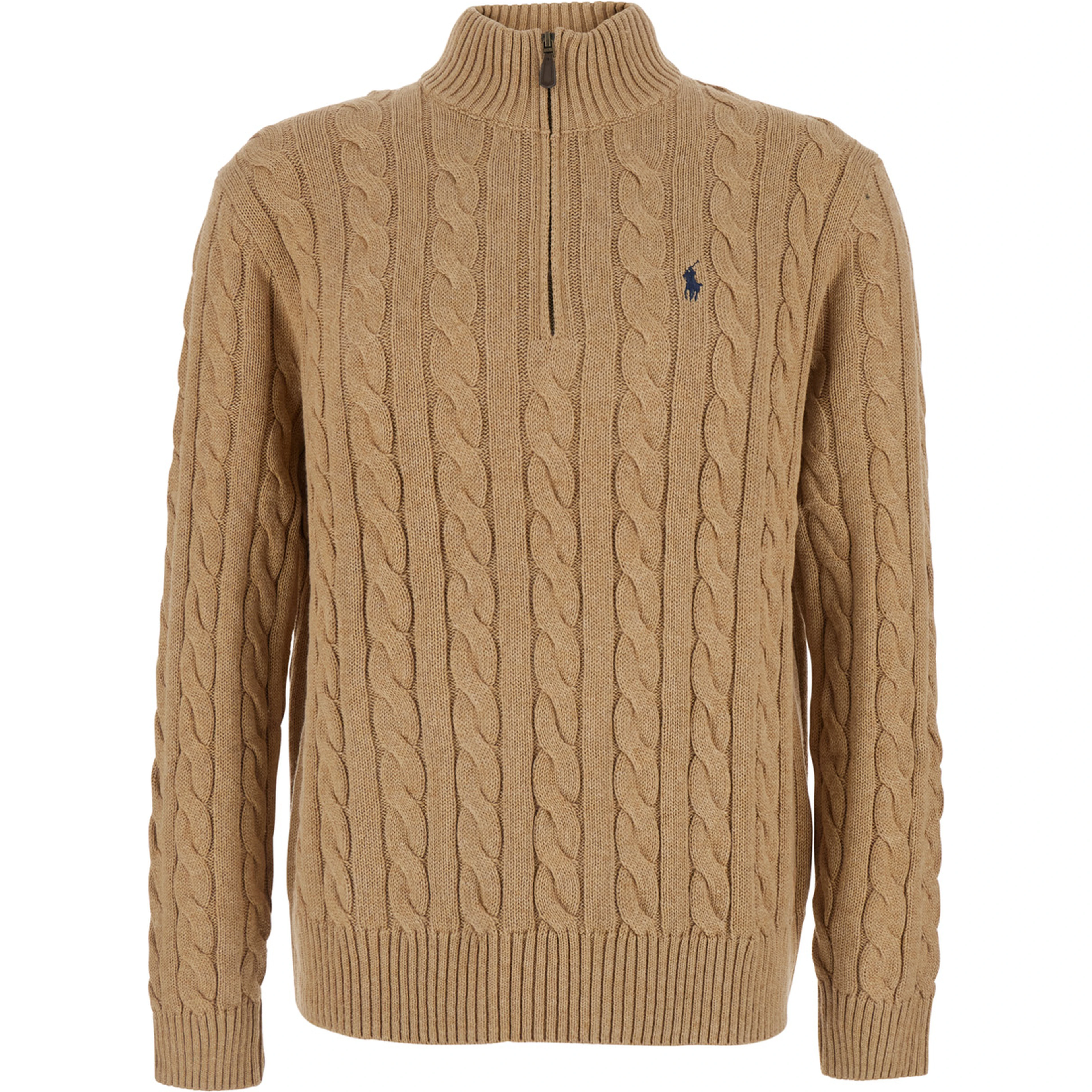 Beige Sweater with half zip on the front and Pony logo on the front in cotton for men
