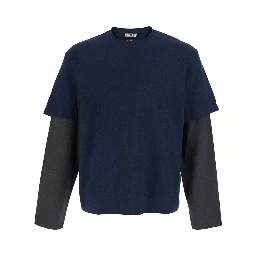 Tshirt LAYERED MIX CUT LONG-SLEEVE with long sleeves in hemp and cotton blue unisex