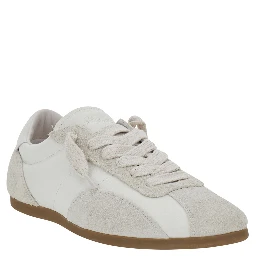 White Sneakers with Chunky Sole and Contrast Green Pull-tab