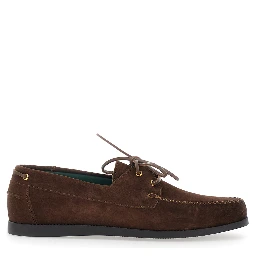 Brown Loafers with Rounded Toe and Strap in Suede for Men