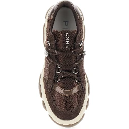 ATHENA brown Sneakers with laminated details in leather for women