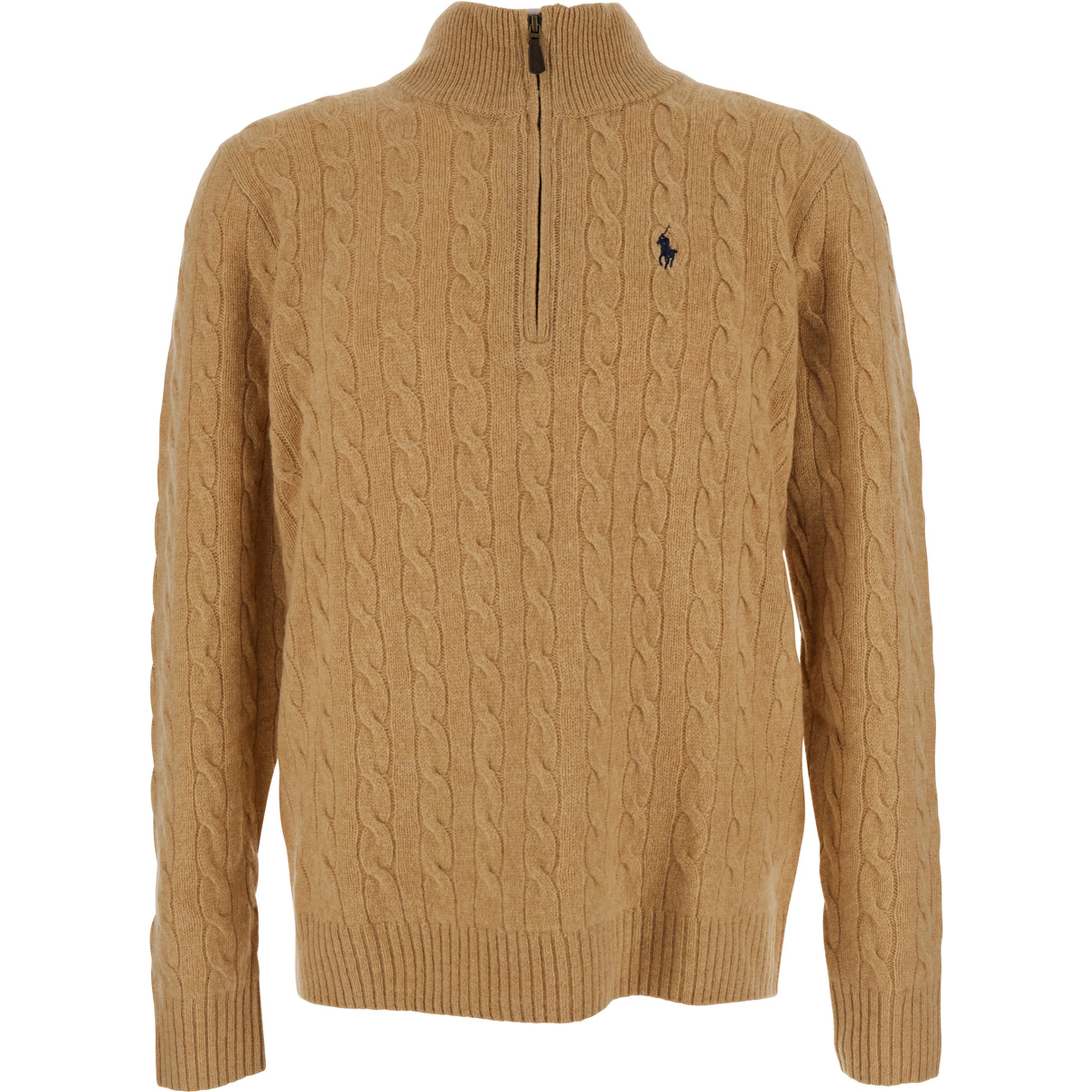 Cable-Knit Quarter-Zip Sweater with Zip Collar in Beige for Men