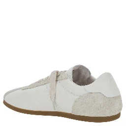White Sneakers with Chunky Sole and Contrast Green Pull-tab