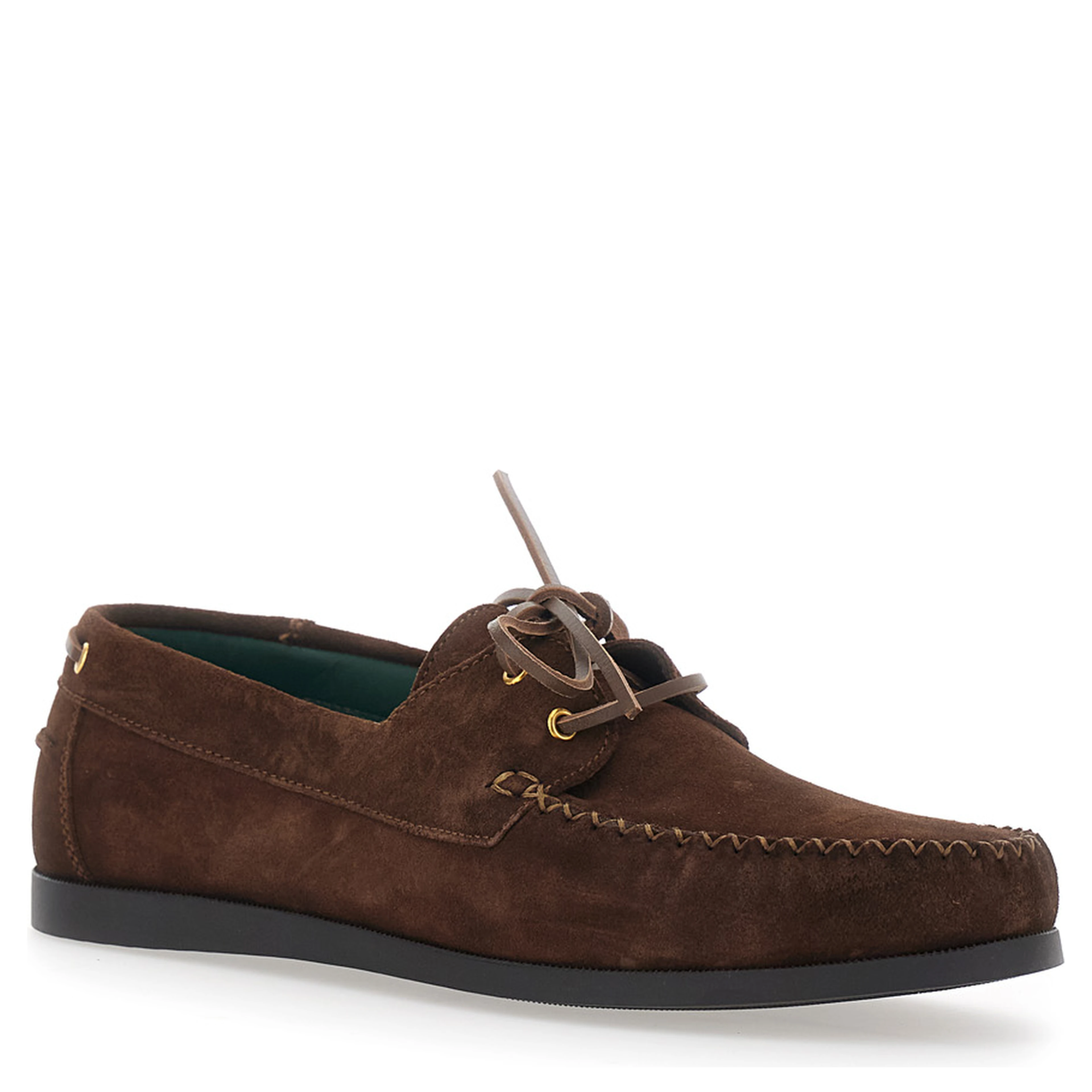 Brown Loafers with Rounded Toe and Strap in Suede for Men
