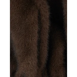 Brown High-neck fur jacket with front zip closure in eco fur for women