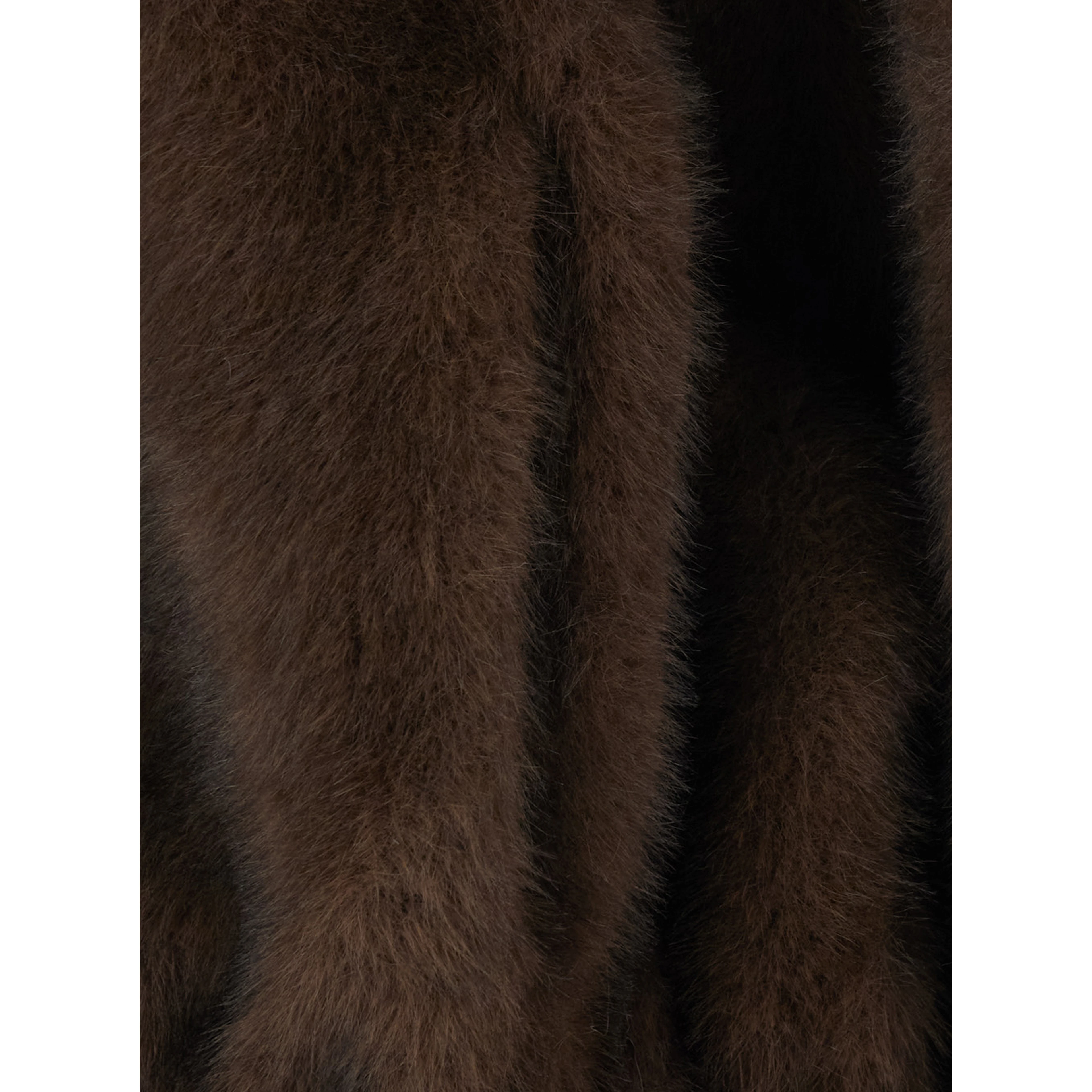 Brown High-neck fur jacket with front zip closure in eco fur for women