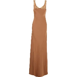 Pink Long Dress with Fixed Straps and Lace Detail on Straps and Neck in Blend Viscose for Women