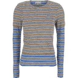 Long Sleeve Mesh Top with Blue Details