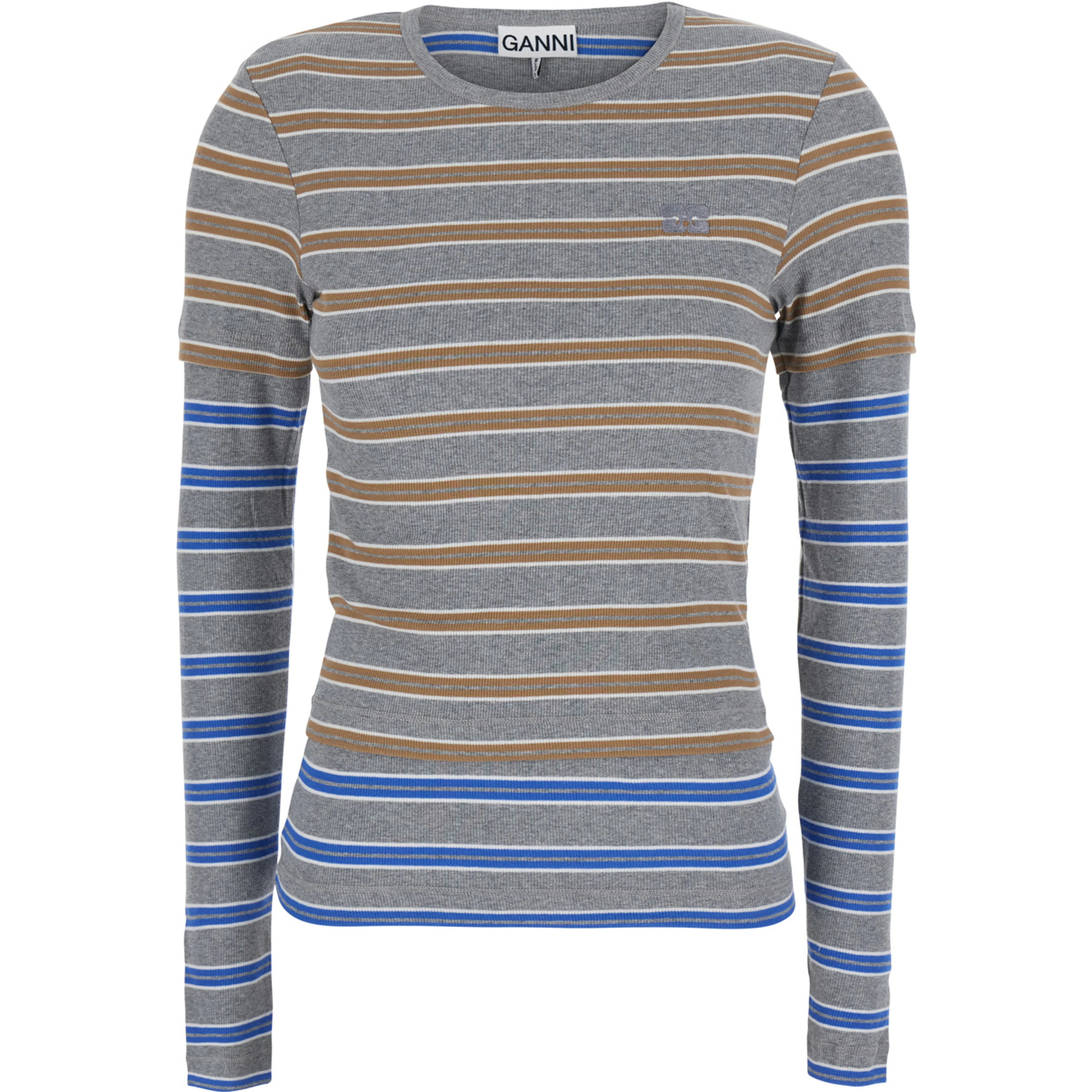 Long Sleeve Mesh Top with Blue Details