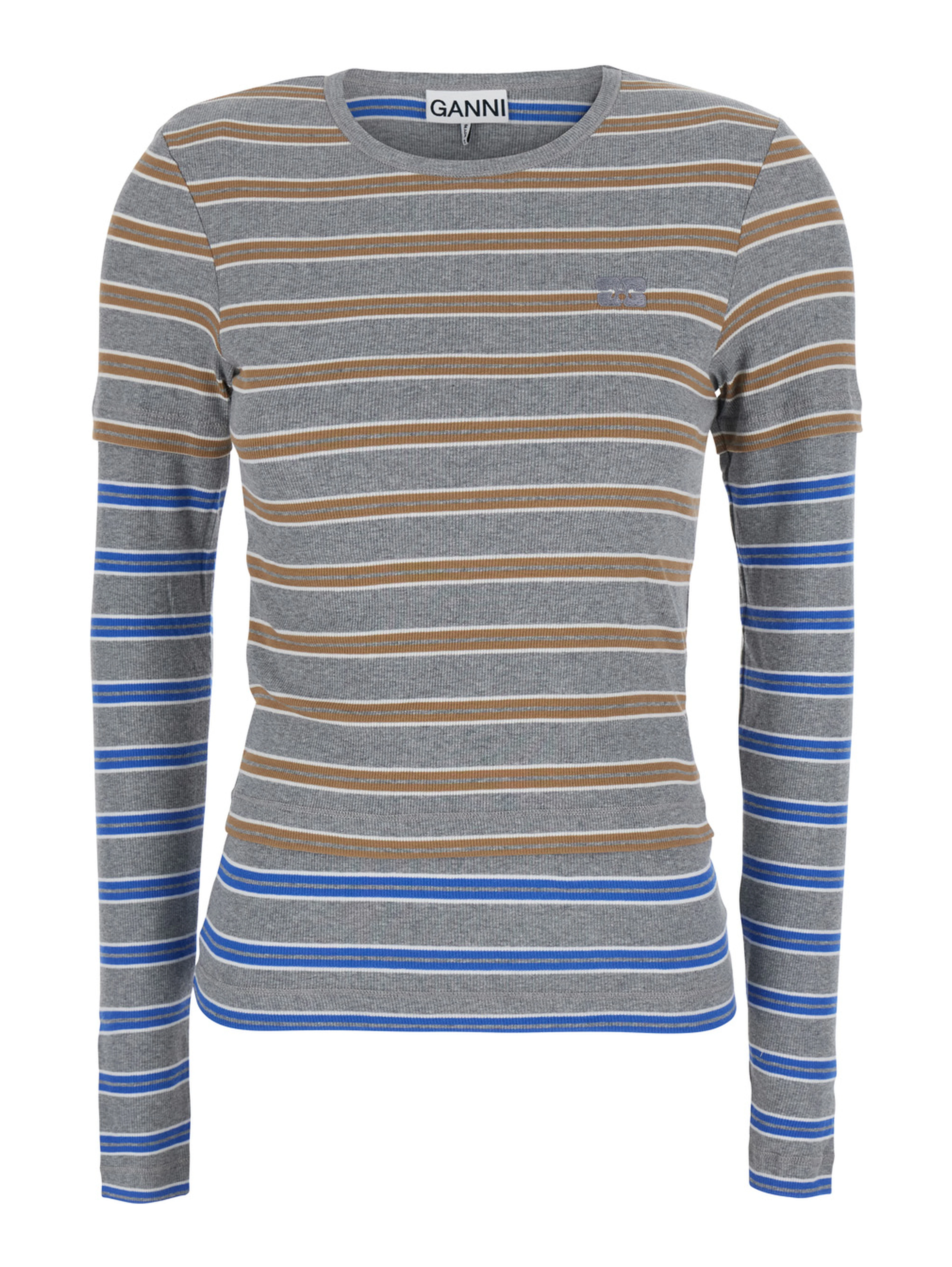 Long Sleeve Mesh Top with Blue Details