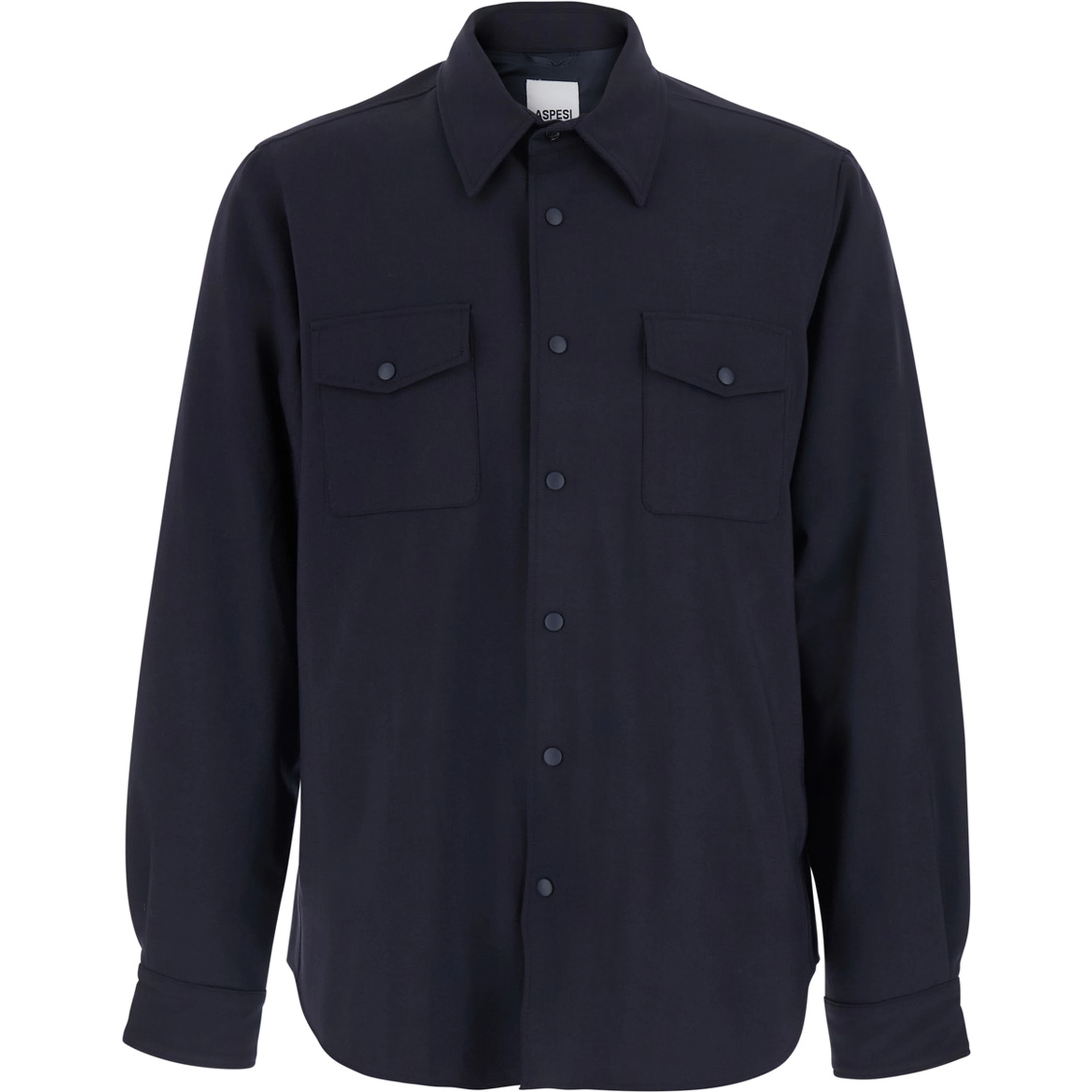 Blue Shirt with Pointed Collar and Button Closure in Wool Blend Men