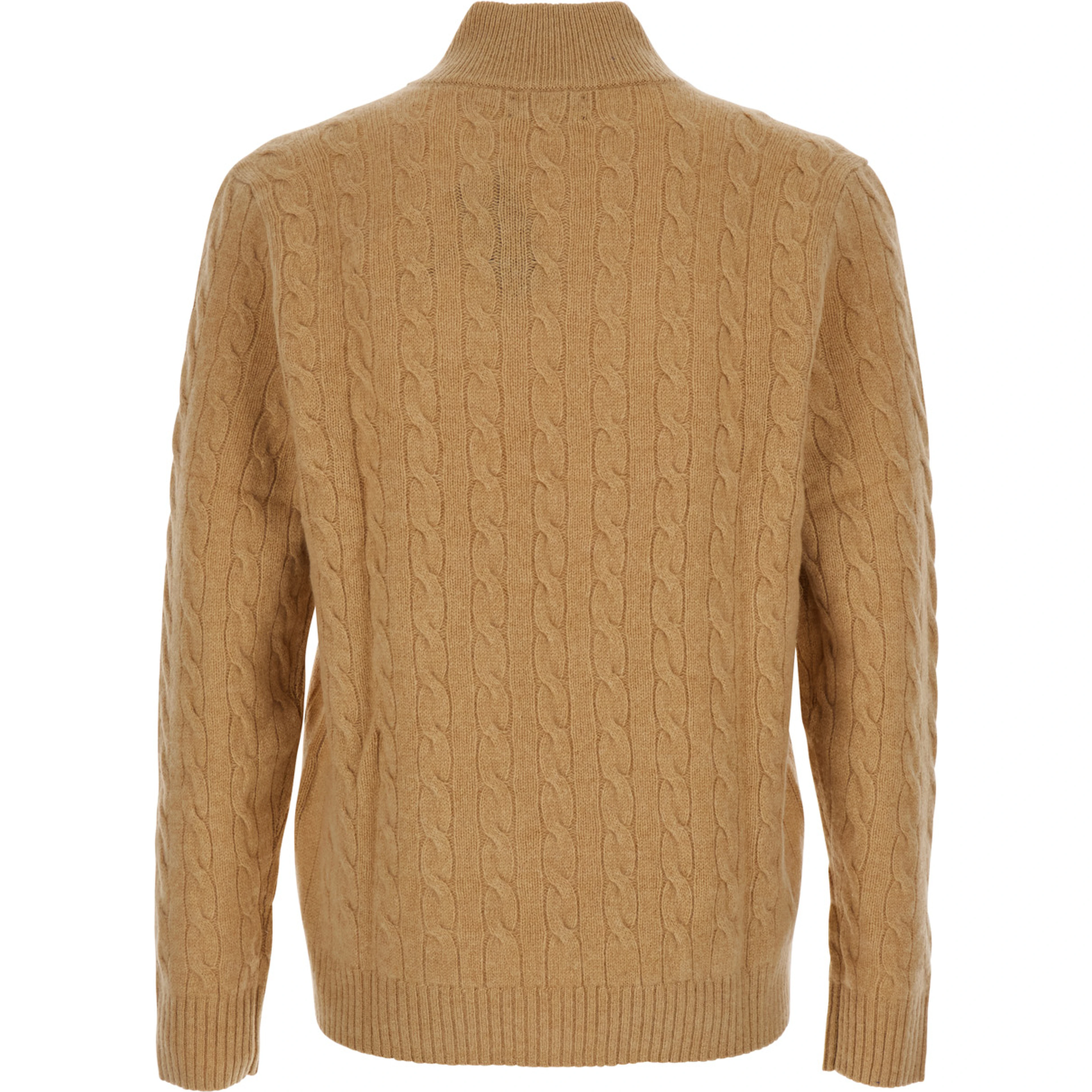 Cable-Knit Quarter-Zip Sweater with Zip Collar in Beige for Men