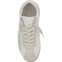 White Sneakers with Chunky Sole and Contrast Green Pull-tab
