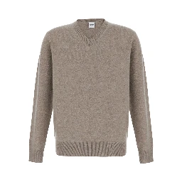 Beige V-Neck Sweater in Wool and Cashmere for Men