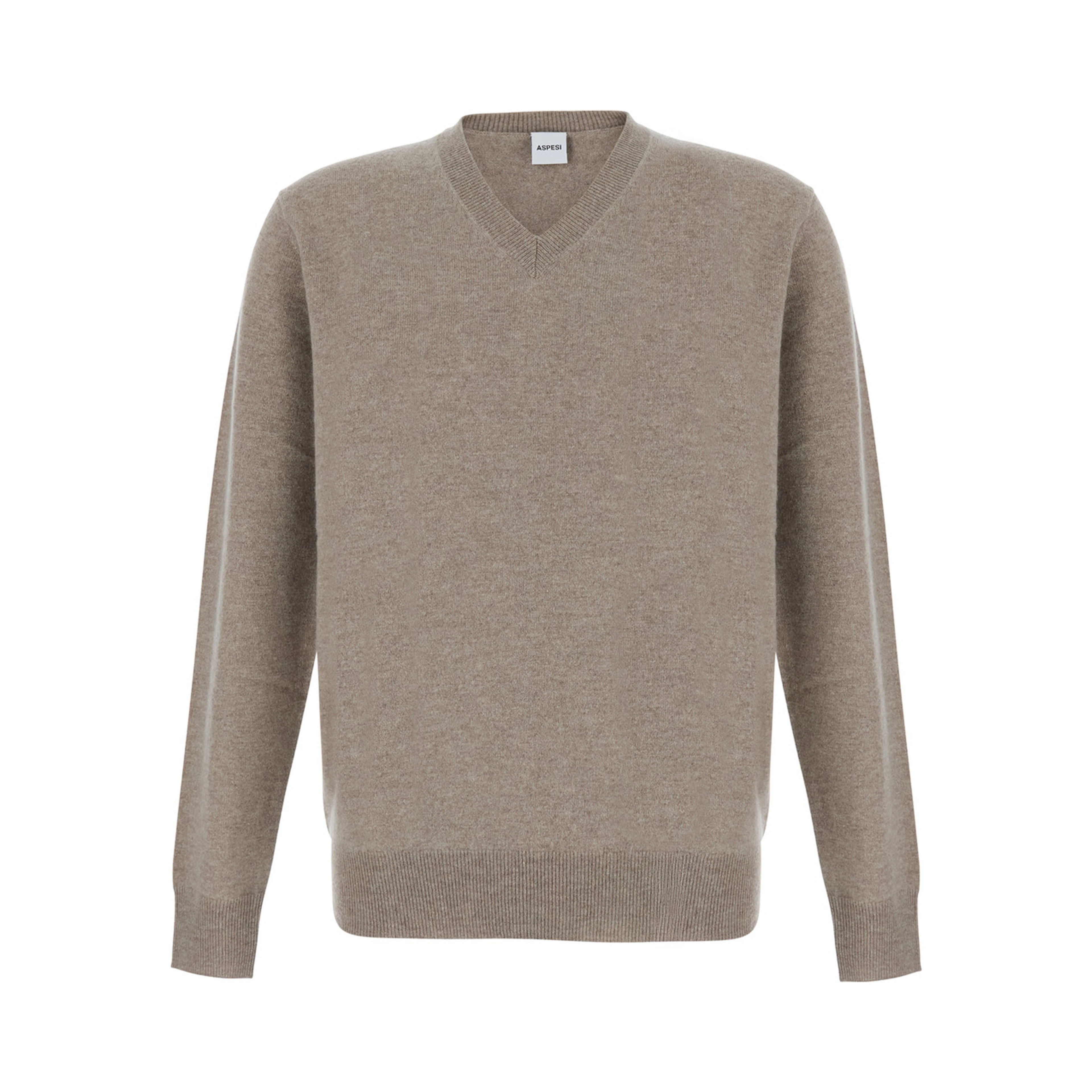 Beige V-Neck Sweater in Wool and Cashmere for Men